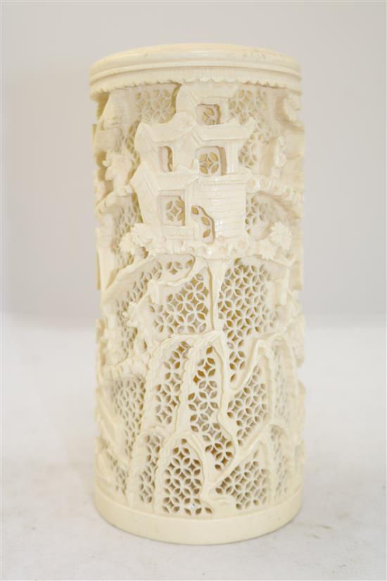 A Chinese ivory brush pot, early 20th century, height 20cm